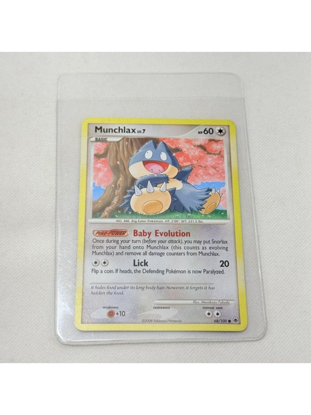 2008 Pokemon Card Munchlax 68/100 Majestic Dawn Common Basic Baby Evolution Lick